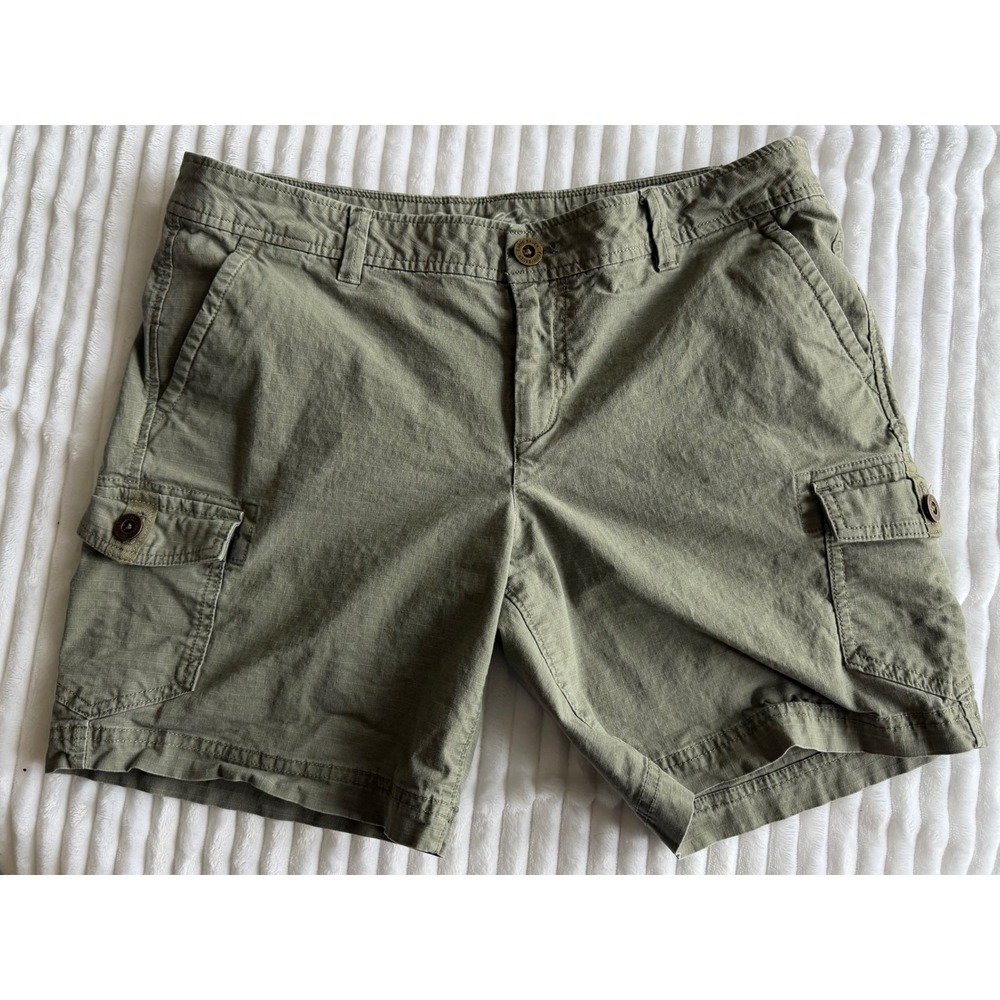 Eddie Bauer Women Olive Green Ripstop Cargo Shorts Size 10 Petite Hiking Utility